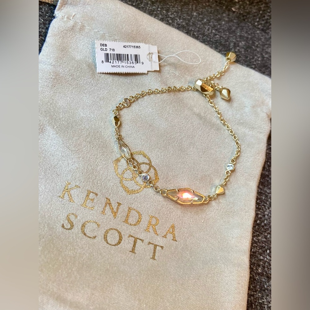 NWT KENDRA SCOTT Deb Chain Adjustable Iridescent Bracelet in Gold